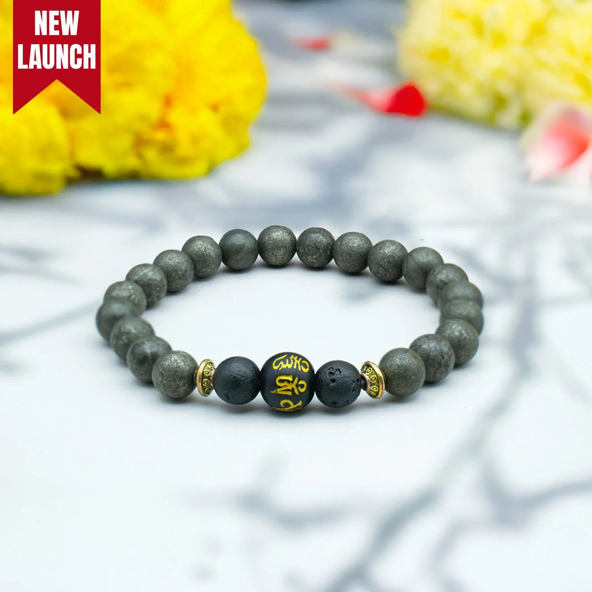 Raw Pyrite Bracelet with Buddha Mantra