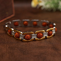 5 Mukhi Rudraksha Gold Plated Bracelet (Free: 5 Mukhi Rudraksha Mala with Gold-Plated Trishul Pendant)