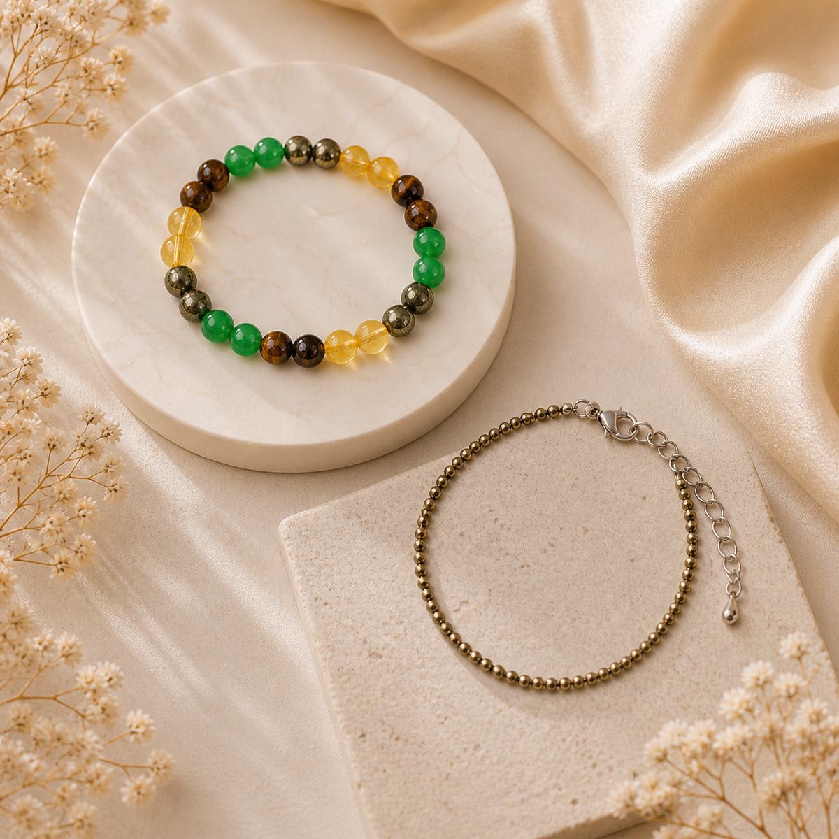Samriddhi Combo Pyrite Anklet - Free Dhanyog Bracelet