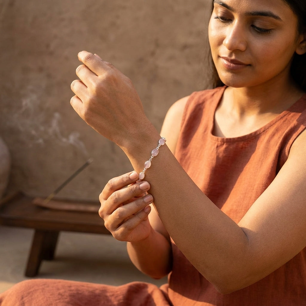 Rose Quartz Silver Plated Anklet/Bracelet